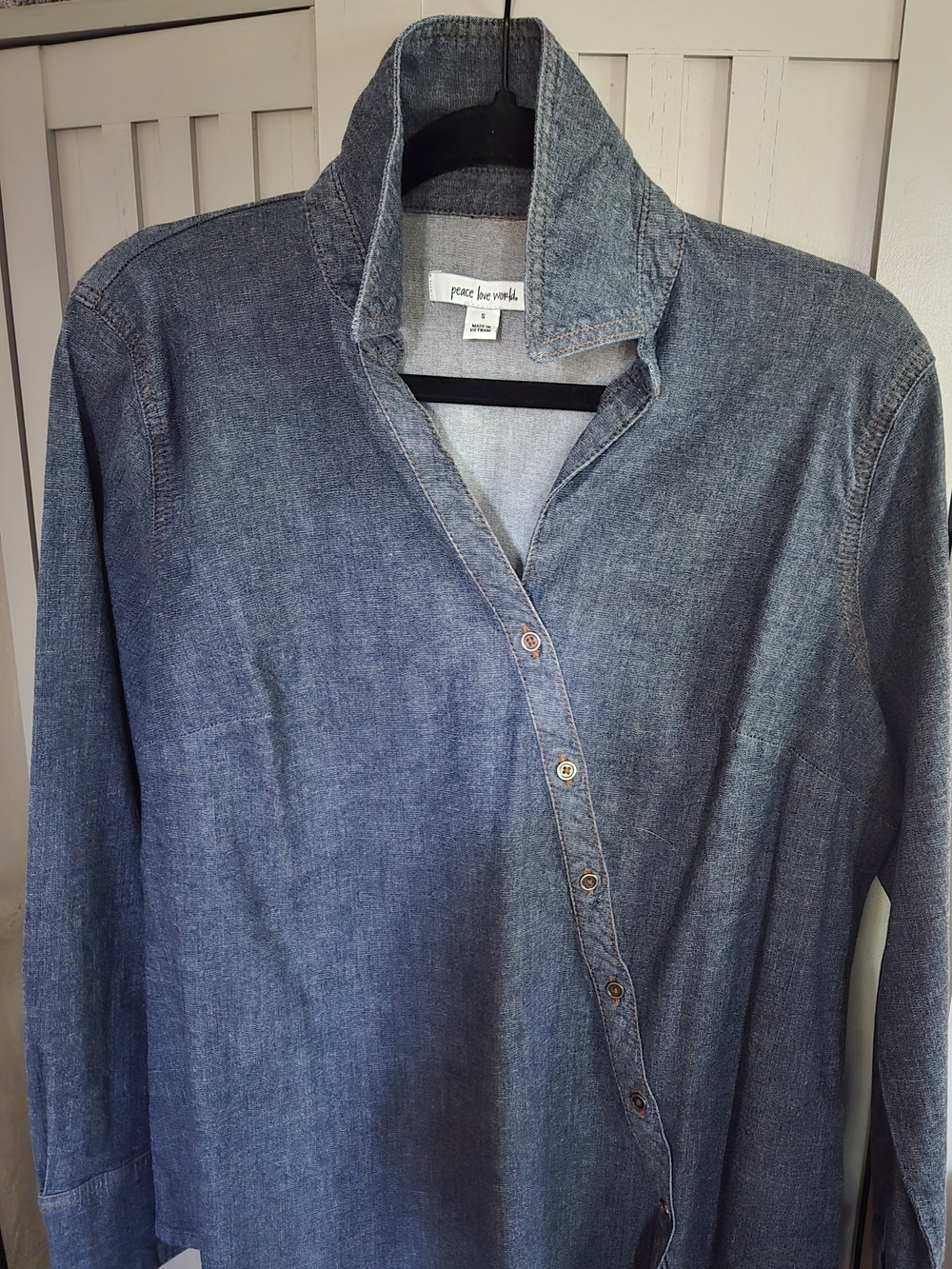 Peace Love World Women’s Denim-Style Button Shirt - Blue